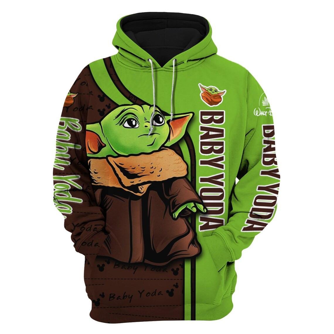 Baby Yoda Fan Gift, Baby Yoda Gift, Stylist Unisex Cartoon Graphic Outfits Aop Hoodie, Zip Hoodie